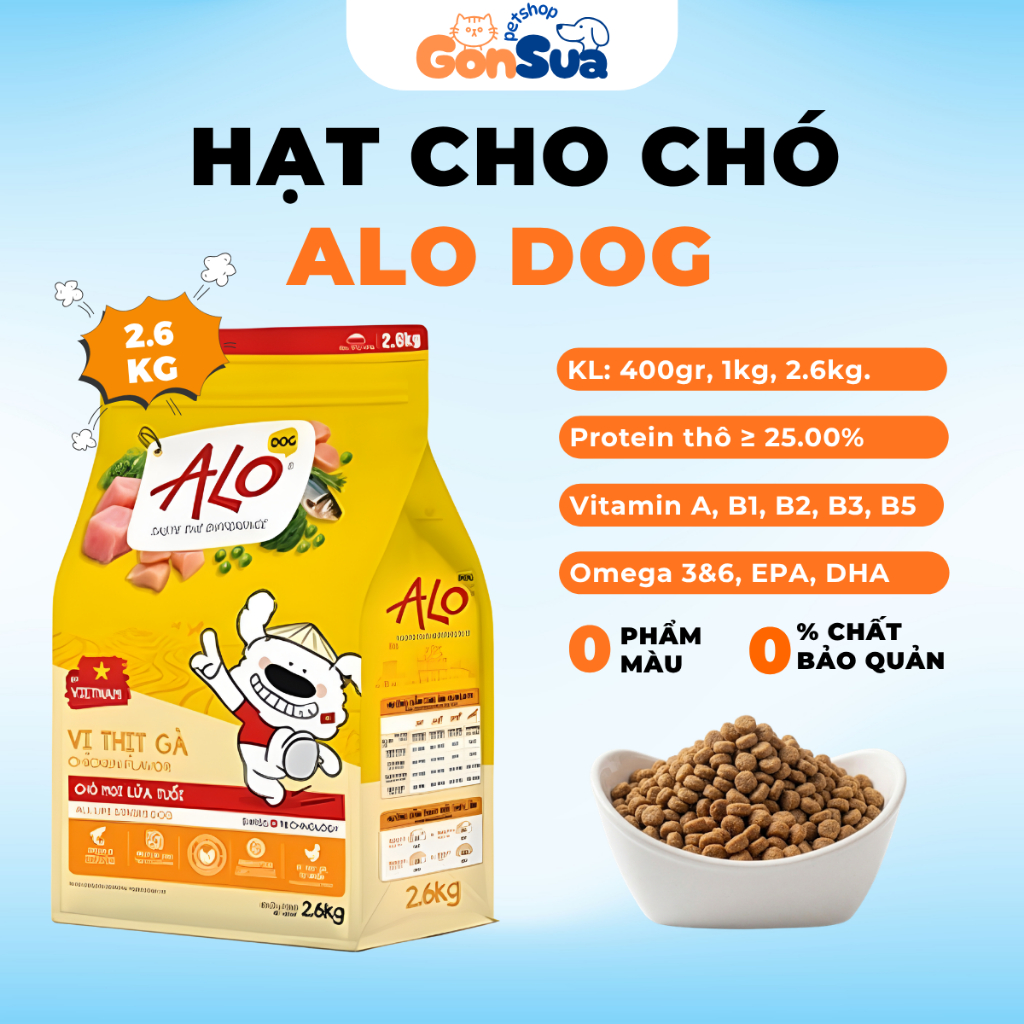 [Túi 2.6kg] Hạt Alo Dog Cho Chó, Thức Ăn Hạt Dành Cho Chó Giàu Dinh Dưỡng Tăng Sức Đề Kháng