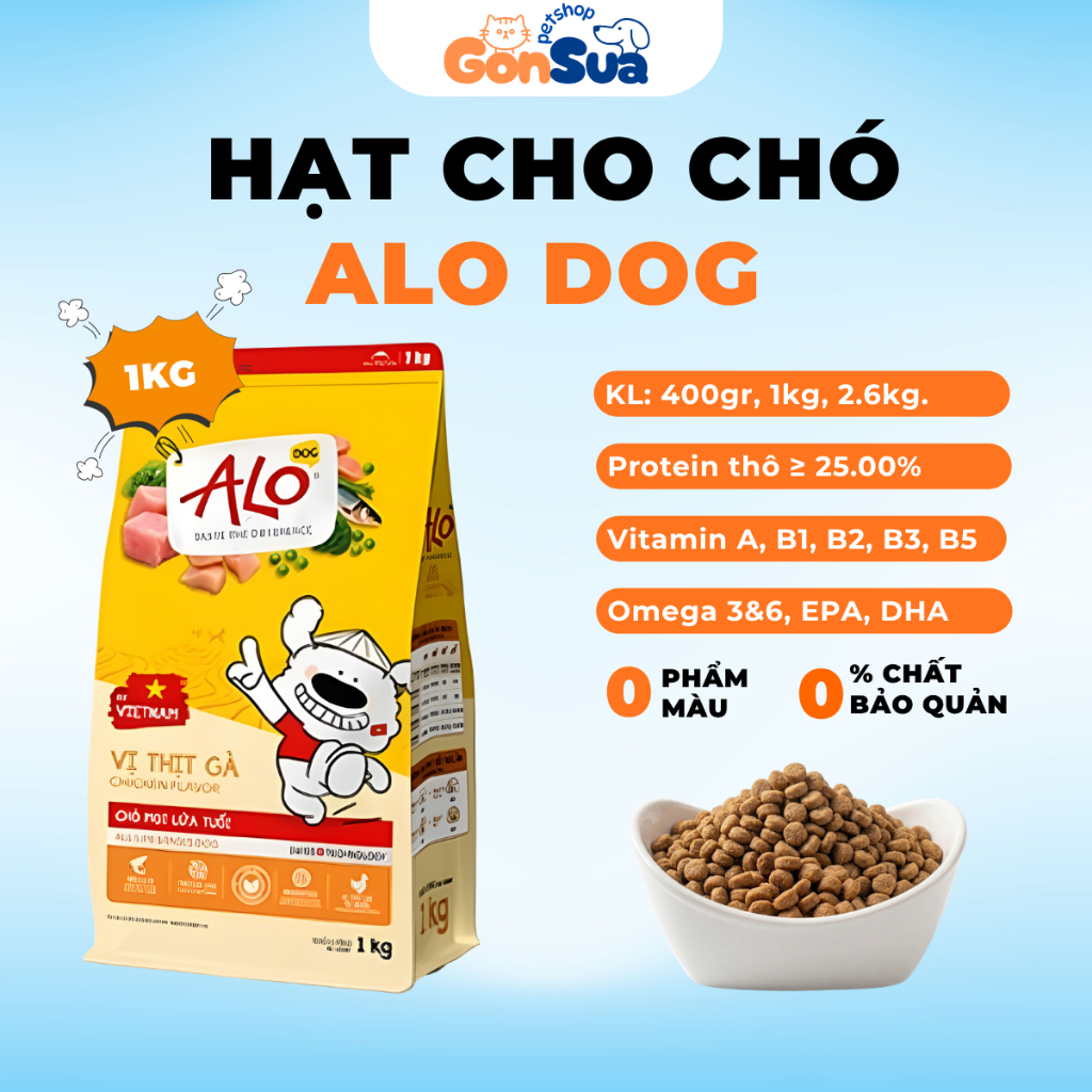 [Túi 1kg] Hạt Alo Dog Cho Chó, Thức Ăn Hạt Dành Cho Chó Giàu Dinh Dưỡng Tăng Sức Đề Kháng
