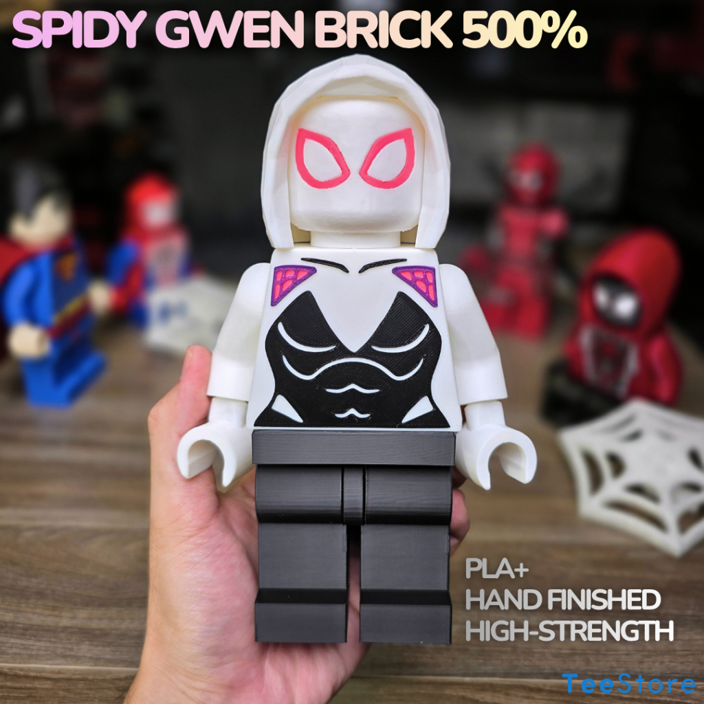 [500%] Mô Hình Brick Spidy Gwen 22cm | Spider-Verse | Mega Figure 500% PLA+ Decor | Ma Vồ Collection