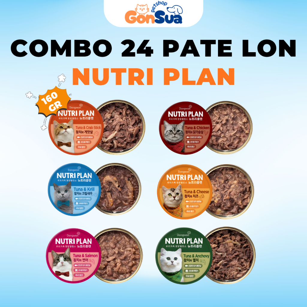 [Combo 24] Pate Nutri Plan 160g Cho Mèo, Pate Cá Ngừ Hàn Quốc Giúp Dưỡng Lông Sáng Mắt Dễ Tiêu Hóa