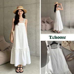 Váy 2 dây hoa dài, váy trắng xòe 81012 TCHOOSE