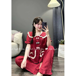 Bộ bầu- bộ sau sinh-BỘ QDAC VÂN MÂY CỔ SEN 3 NƠ-5 màu, áo có khoá kéo, quần có chun chỉnh