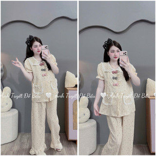 Bộ bầu- bộ sau sinh-BỘ QDAC VÂN MÂY CỔ SEN 3 NƠ-5 màu, áo có khoá kéo, quần có chun chỉnh