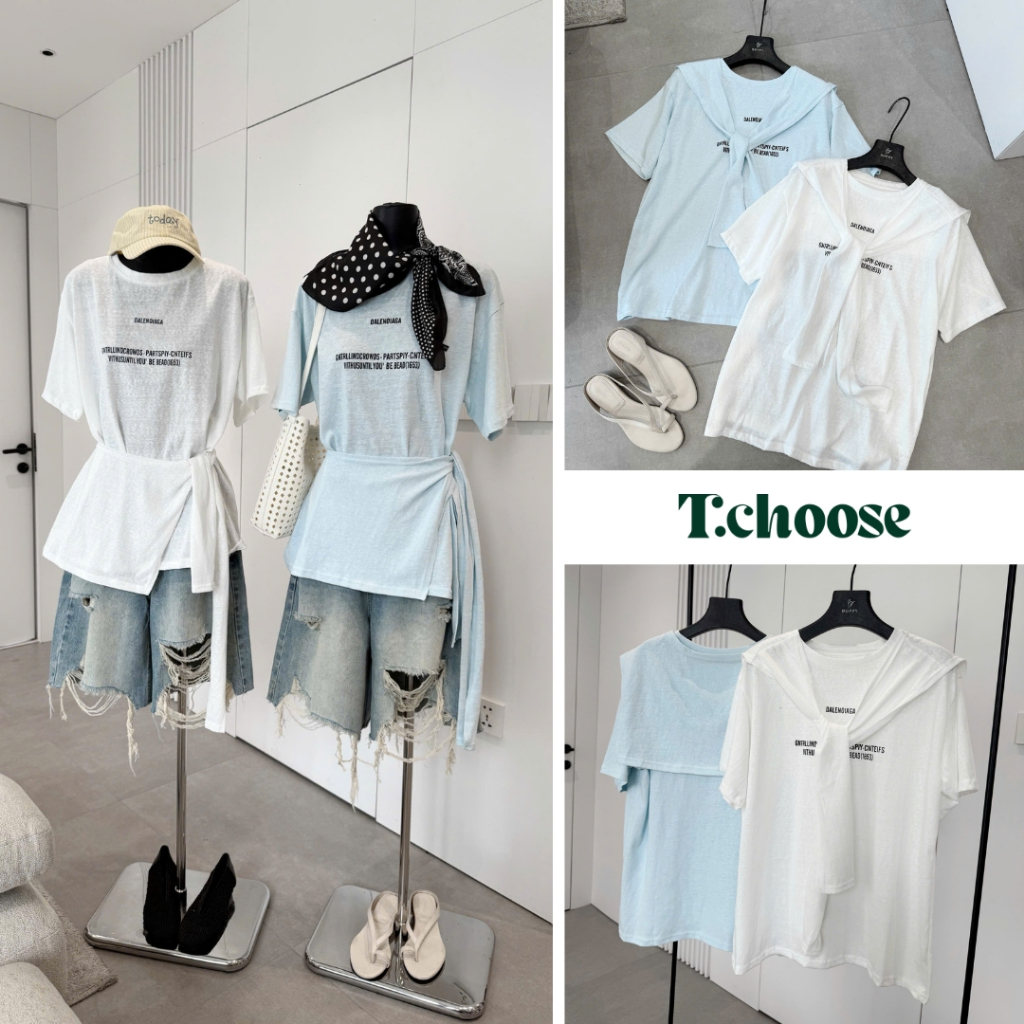 Áo thun rộng kèm khăn, áo phông hè họa tiết chữ 1733 TCHOOSE