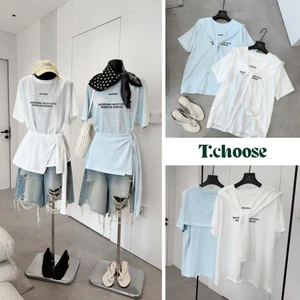 Áo thun rộng kèm khăn, áo phông hè họa tiết chữ 1733 TCHOOSE