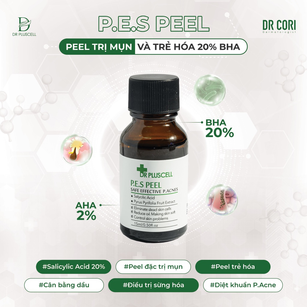 p.e.s peel mụn dr pluscell và trẻ hóa 20% вна an toàn và hiệu quả p.acnes