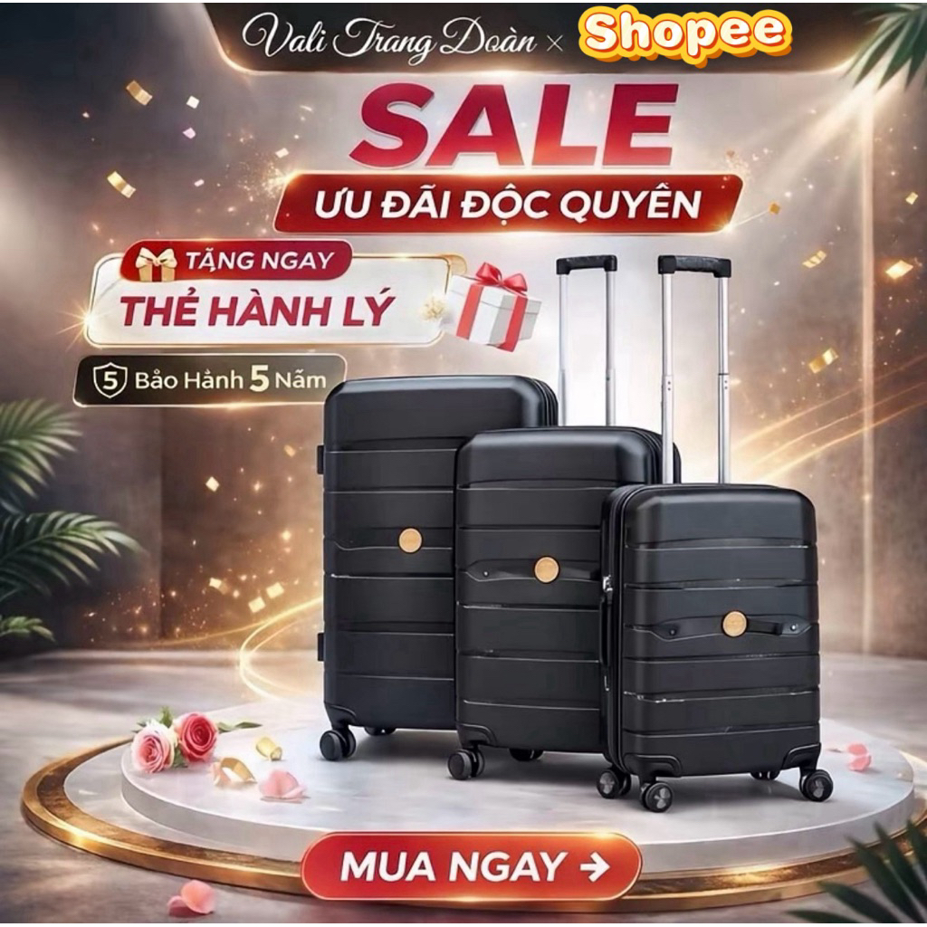 Vali PP nhựa dẻo Không Vỡ - Vali Trang Đoàn Bảo Hành 5 Năm - LỖI 1 Đổi 1 Trong 90 Ngày - TẶNG TÚI ĐỰNG GIẦY