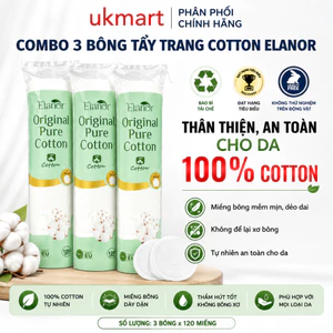 Combo Bông Tẩy Trang Cotton Elanor 120 Miếng 100% Tự Nhiên, Mềm Mịn, Không Xơ, An Toàn Da