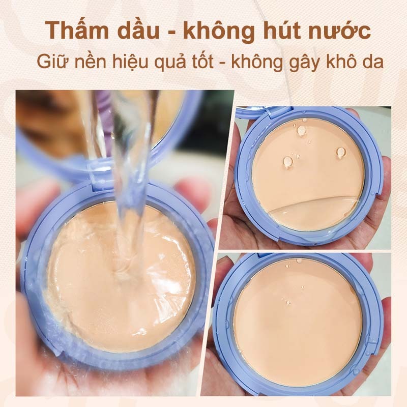 Phấn nén & Phấn phủ, Kiềm dầu cố định lớp nền 24H, Chống nước, Che phủ hoàn hảo, Tặng kèm bông phấn