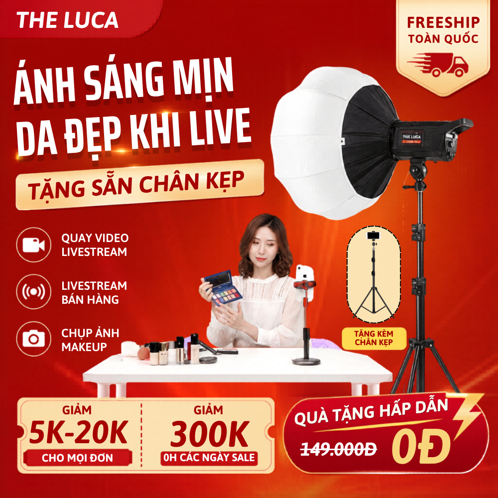 Đèn Livestream Softbox Cầu 400W Công Suất Cao – Chụp Studio, Livestream/Bán Hàng/Chụp Ảnh - Tặng Chân Kẹp Điện Thoại