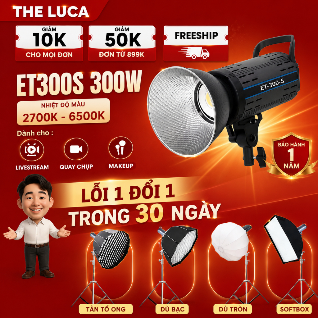 Đèn livestream cao cấp ET300S V2 2026 Chân 2M8 Trợ Sáng Livetream, Chụp Ảnh Studio-Phân Phối ZSYB Việt Nam