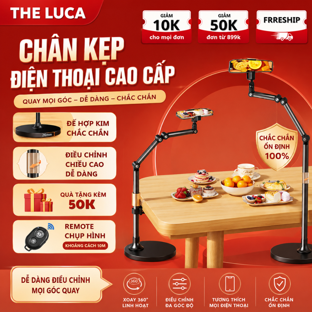 Giá đỡ điện thoại L0X3 Cao Cấp Chất Liệu Hợp Kim Nhôm, Xoay 360° Kẹp Livestream, Quay Video, Học Online