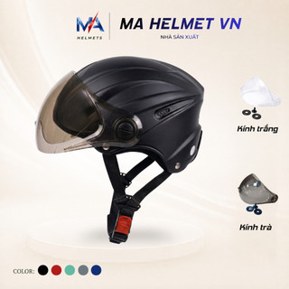 Mũ Bảo Hiểm Nửa Đầu 1/2 Có Kính Ngắn MA01 MA HELMETS – Kính Chắn Gió Che Mặt Chống Bụi Đi Mưa