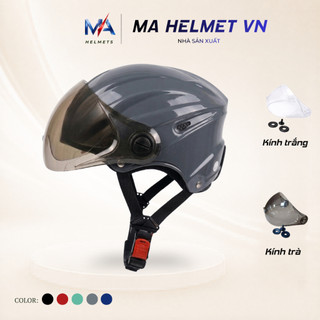 Mũ Bảo Hiểm Nửa Đầu 1/2 Có Kính Ngắn MA01 MA HELMETS – Kính Chắn Gió Che Mặt Chống Bụi Đi Mưa