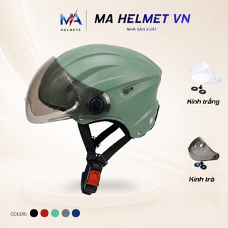 Mũ Bảo Hiểm Nửa Đầu 1/2 Có Kính Ngắn MA01 MA HELMETS – Kính Chắn Gió Che Mặt Chống Bụi Đi Mưa