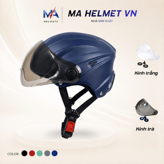 Mũ Bảo Hiểm Nửa Đầu 1/2 Có Kính Ngắn MA01 MA HELMETS – Kính Chắn Gió Che Mặt Chống Bụi Đi Mưa