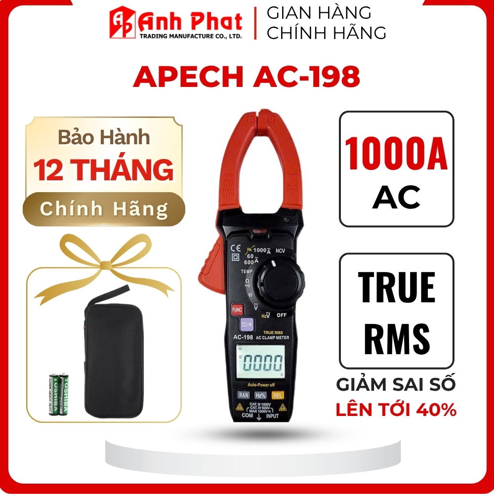 [Đo AC/DC] Ampe Kìm Kẹp Dòng Vạn Năng APECH AC198 TrueRMS, Thang Đo Dòng Lớn 1000A - Anh Phát