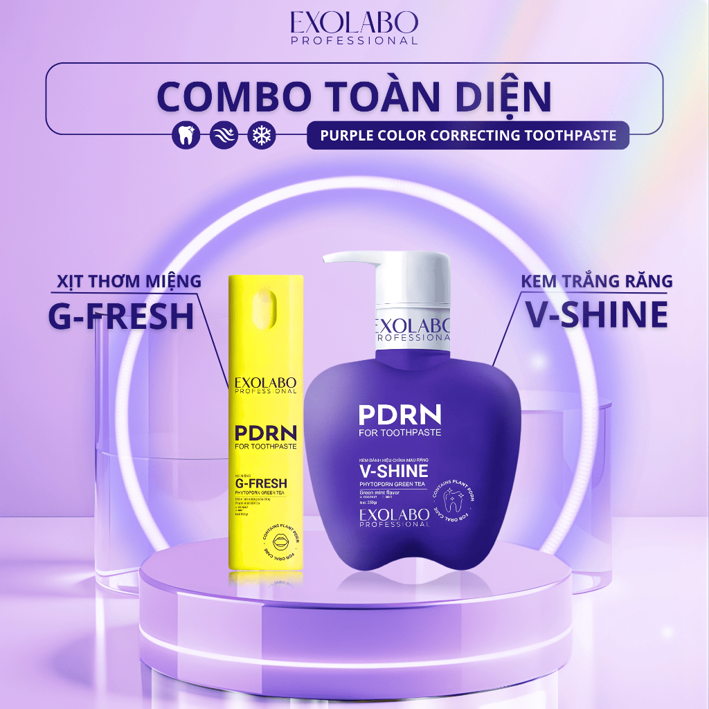 [ EXOLABO ] COMBO TOÀN DIỆN -  Kem Trắng Răng V-Shine & Xịt Thơm miệng G-Fresh - Bộ Đôi Chăm Sóc Tại Nhà, Làm Trắng Răng