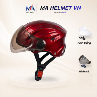 Mũ Bảo Hiểm Nửa Đầu 1/2 Có Kính Ngắn MA01 MA HELMETS – Kính Chắn Gió Che Mặt Chống Bụi Đi Mưa