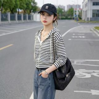 Áo khoác THUN nữ MOLADY có nón khóa kéo mượt mà phối sọc cá tính K636