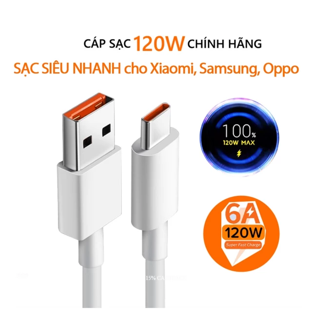 Dây sạc siêu nhanh Type C 120w HÀNG CHÍNH HÃNG Cáp sạc nhanh Type C sạc nhanh cho máy Xiaomi Oppo Samsung TDT C04