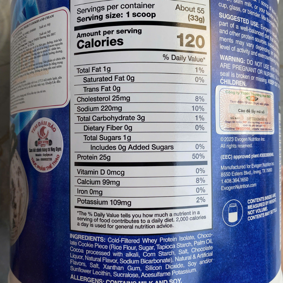 [TẶNG BÌNH][HÀNG BBT] Evogen IsoJect 4lbs, Sữa Đạm Hỗ Trợ Tăng Cơ Nạc - 25G Protein - KEYGYM