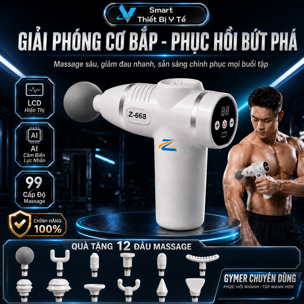 Máy Massage Cổ Vai Gáy Cầm Tay, Máy Massage Giảm Đau Nhức Cơ Bắp Sau Tập Gym Giãn Cơ Nhanh 99 Cấp Độ