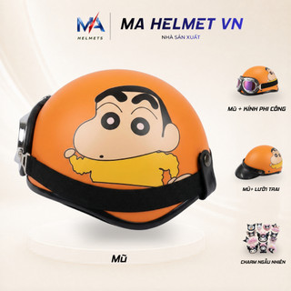 Mũ Bảo Hiểm Nửa Đầu 1/2 Có Kính Phi Công MA HELMETS – Mũ Biker Retro Cá Tính Đi Phượt Nhiều Tem