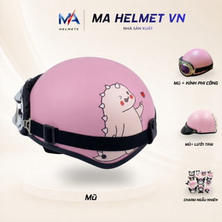 Mũ Bảo Hiểm Nửa Đầu 1/2 Có Kính Phi Công MA HELMETS – Mũ Biker Retro Cá Tính Đi Phượt Nhiều Tem