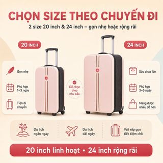 Vali Xếp Gọn 20/24 Inch Thu Gọn 7CM, Vali Du Lịch Tiết Kiệm Diện Tích, Bánh Xe Êm, Màu Pastel