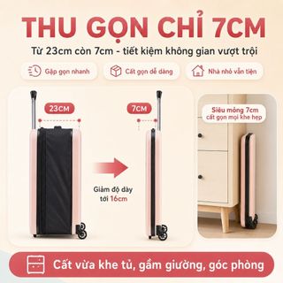 Vali Xếp Gọn 20/24 Inch Thu Gọn 7CM, Vali Du Lịch Tiết Kiệm Diện Tích, Bánh Xe Êm, Màu Pastel
