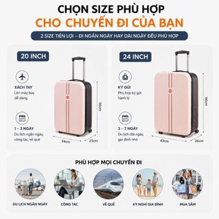 Vali Xếp Gọn 20/24 Inch Thu Gọn 7CM, Vali Du Lịch Tiết Kiệm Diện Tích, Bánh Xe Êm, Màu Pastel