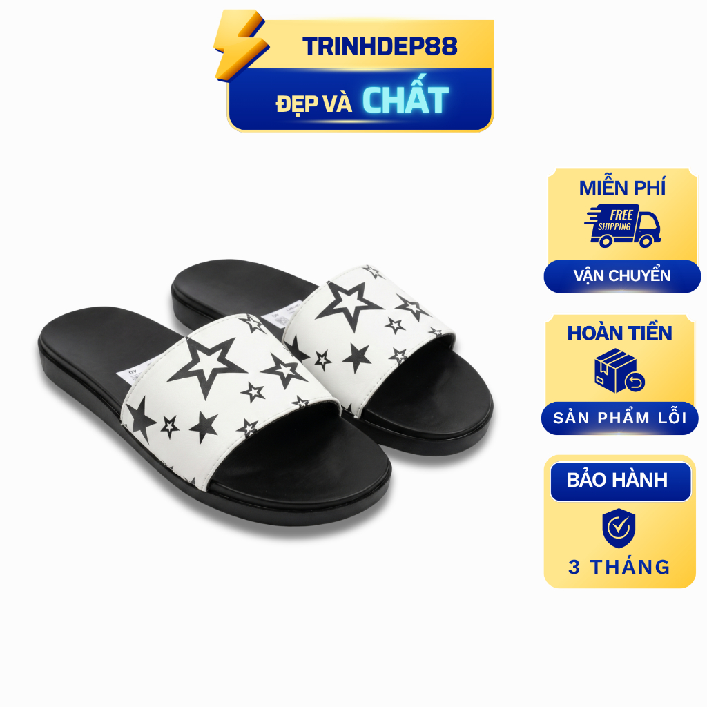 Dép Lê Unisex, Dép Quai Ngang Nam Nữ Họa Tiết Ngôi Sao TRINHDEP88 - Quai Da Mềm, Đế Cao Su Đi Êm Chân (Size 37-44)