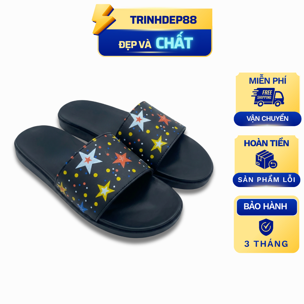 Dép Lê Unisex, Dép Quai Ngang Nam Nữ Họa Tiết Ngôi Sao TRINHDEP88 - Quai Da Mềm, Đế Cao Su Đi Êm Chân (Size 37-44)