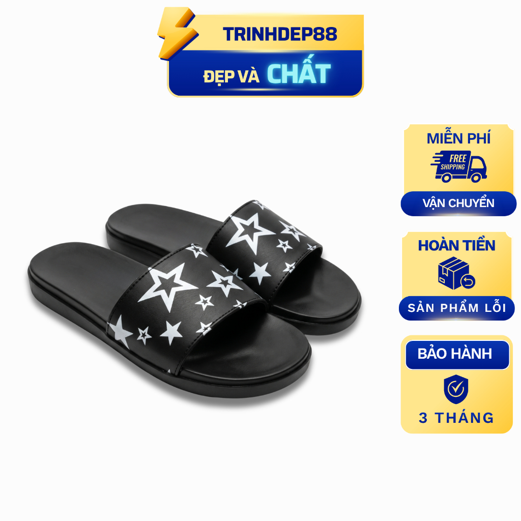 Dép Lê Unisex, Dép Quai Ngang Nam Nữ Họa Tiết Ngôi Sao TRINHDEP88 - Quai Da Mềm, Đế Cao Su Đi Êm Chân (Size 37-44)