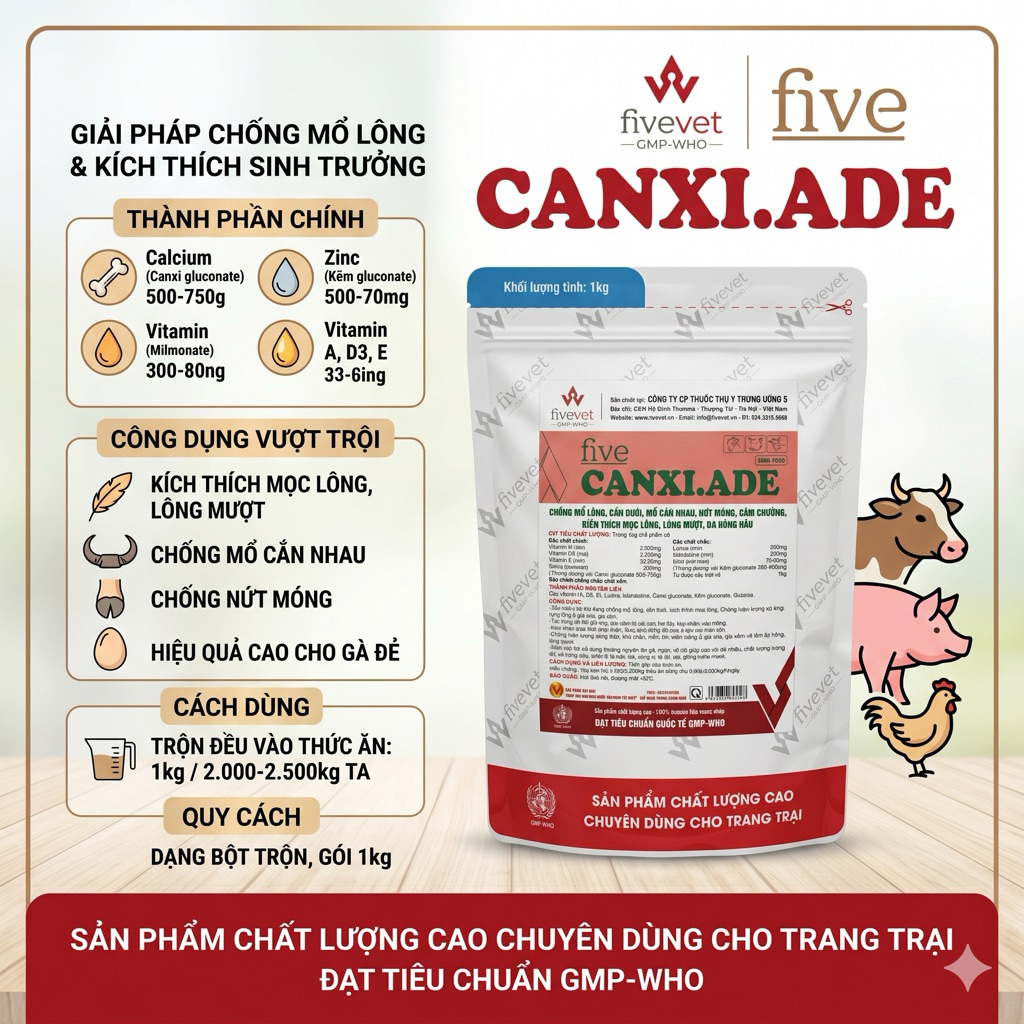 canxi.ADE gói 1kg cho vật nuôi, thuốc bổ cho gà. chống cắn mổ, kích thích mọc lông