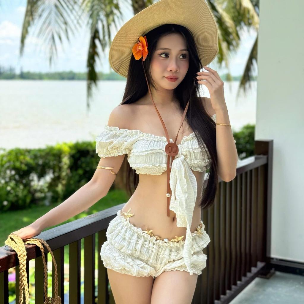 MARE SET - Set Áo Croptop Buộc Dây Và Quần Bí Thun Co Giãn Năng Động Mùa Hè