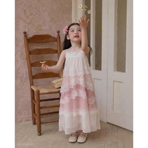 Đầm Maxi Ren Tầng Công Chúa bé gái Dịu Dàng Phong Cách Hàn Quốc Cho mẹ và Bé Gái diện đồ đôi du lịch dạo phố