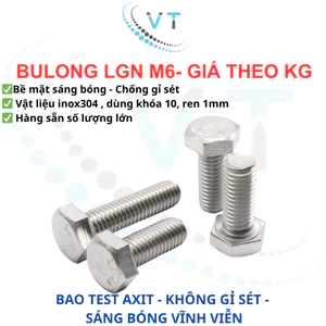 Bulong Lục Giác Ngoài Inox 304 M6 (Dài 10mm - 100mm) - Bu Lông Thép Không Gỉ Chuẩn DIN 933