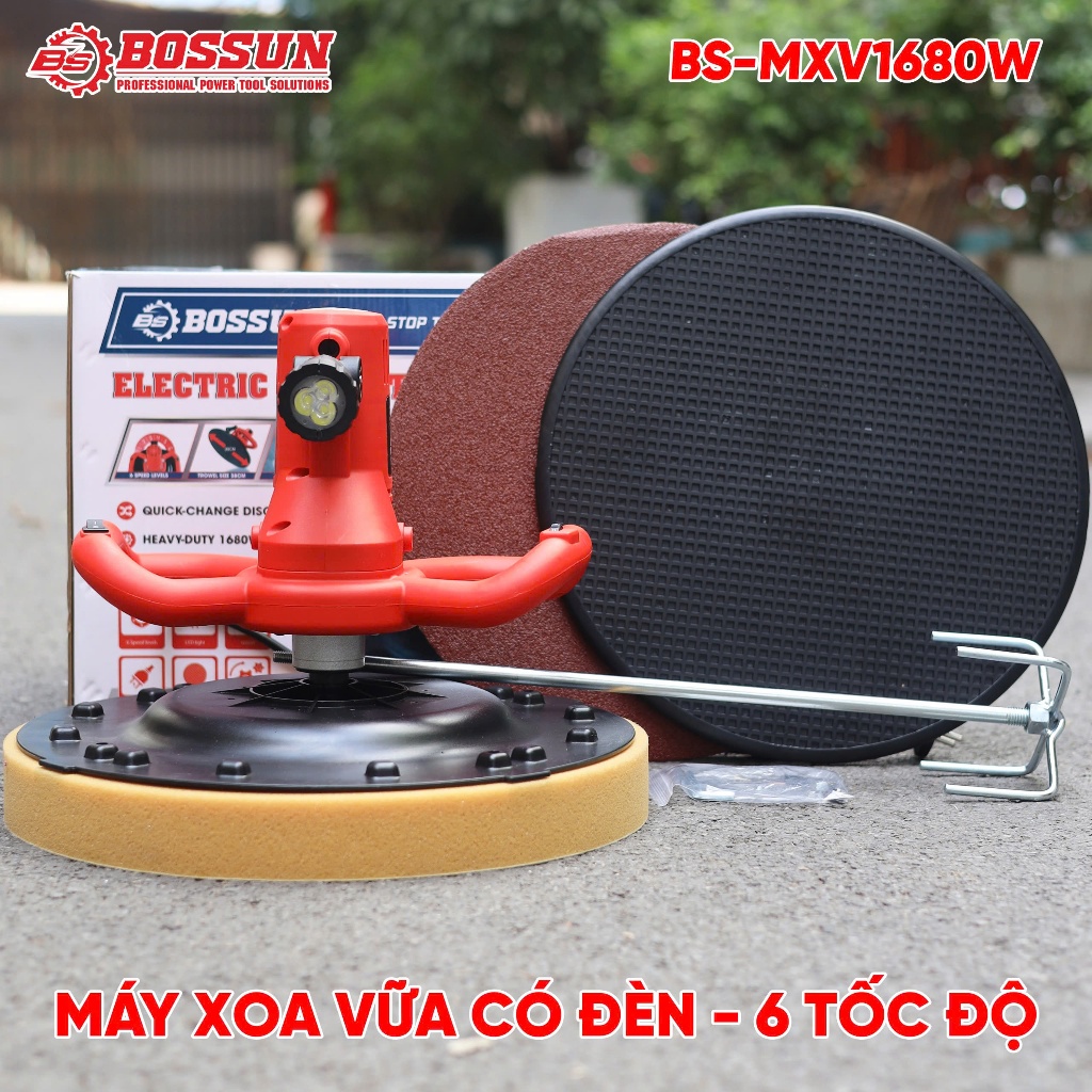 Máy xoa vữa BS-MXV1680W Bossun đa năng công suất 1680W bàn xoa 380mm 6 cấp độ Tích hợp xoa vữa, trà nhám, quấy sơn
