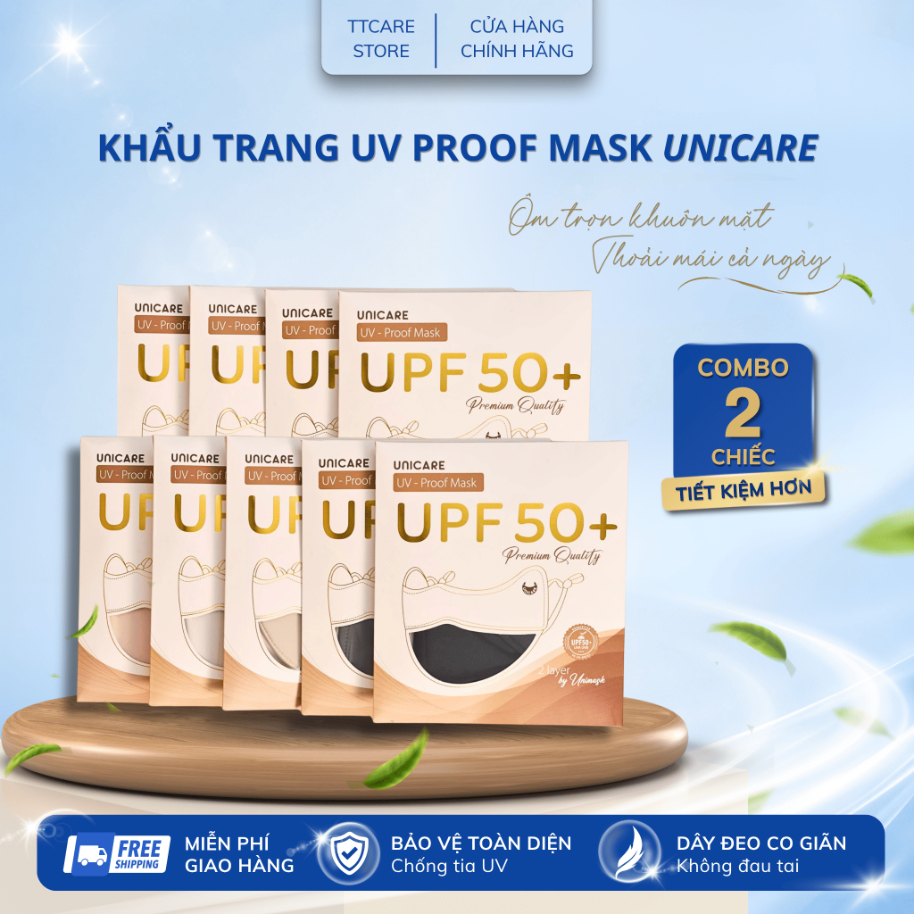 Combo 2 chiếc khẩu trang Unicare Proof Mask, khẩu trang vải chống tia UV giặt và tái sử dụng nhiều lần