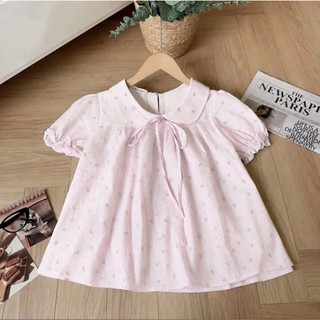 Áo babydoll cổ sen tay bồng buộc nơ phối hoa nhí xinh xắn LAVIAN A147
