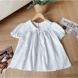 Áo babydoll cổ sen tay bồng buộc nơ phối hoa nhí xinh xắn LAVIAN A147