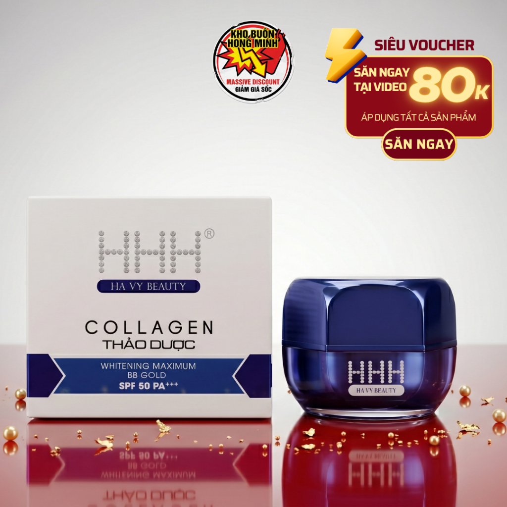 Kem Dưỡng Trắng Da Se Khít Lỗ Chân Lông HHH Collagen Thảo Dược Giữ Ẩm Ngừa Mụn (Xanh Dương)