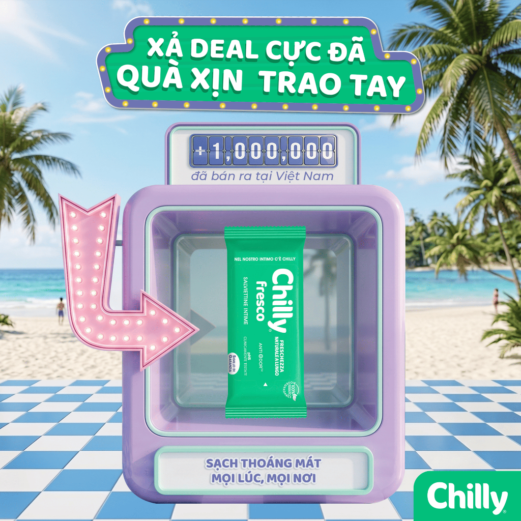 (SẠCH MÁT MỌI NƠI) Khăn lau phụ khoa Chilly Fresco gói 12 tờ sạch thoáng mát mọi lúc, mọi nơi