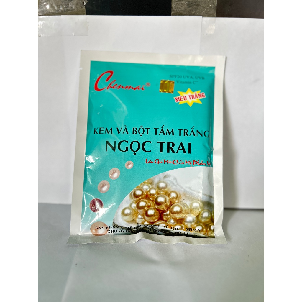 Kem Body Tắm Trắng Thu Nhỏ Lỗ Chân Lông, Mịn Màng, Ngọc trai Chenmai 150g (Xanh-Trắng)