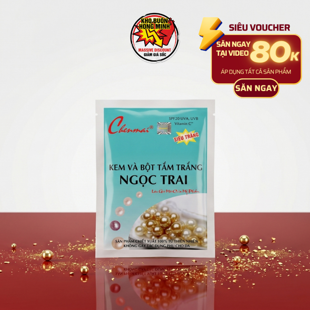 Kem Body Tắm Trắng Thu Nhỏ Lỗ Chân Lông, Mịn Màng, Ngọc trai Chenmai 150g (Xanh-Trắng)