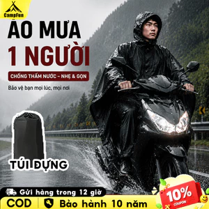 Áo Mưa 1 Người Cá Nhân Dáng Dài Che Phủ Toàn Thân, Mũ 3D Chắn Mưa, Khóa Kéo Cổ Cao Chống Nước Cho Nam Nữ