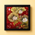Tranh sơn mài Thanh Bình Lê hoa sen nền dát vàng/bạc size 30x30 cm thích hợp trang trí, làm quà tặng ý nghĩa — ảnh 5