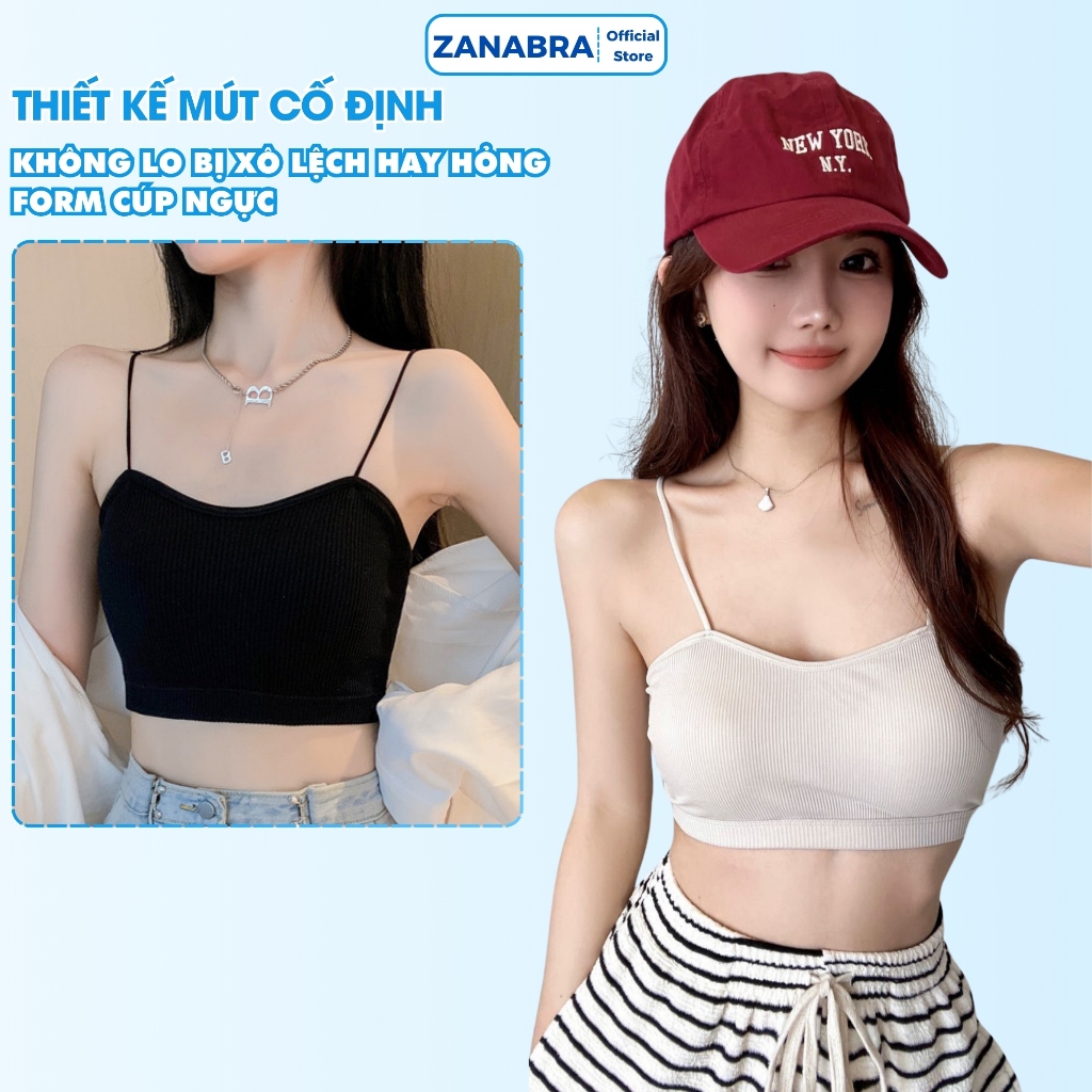 Áo Bra 2 Dây, Bra Len Tăm Cổ Tim, Áo Ngực Không Gọng Mút Mỏng ZANABRA B7719
